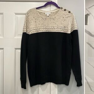 Charter Club Black and White Split Knit Three Button Sweater in Size XL